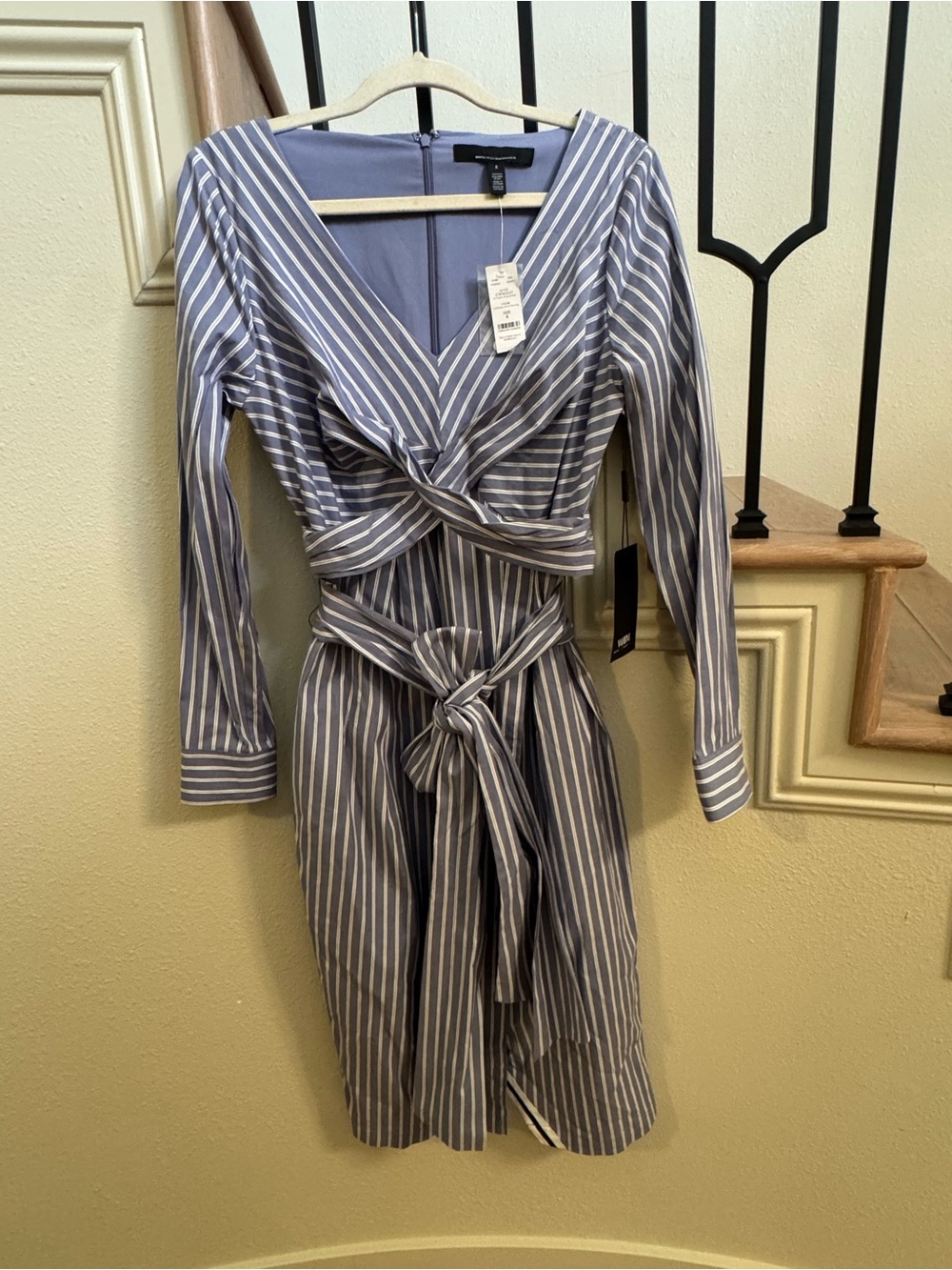 White House Black Market Blue Striped Wrap Dress - Picture 2 of 6